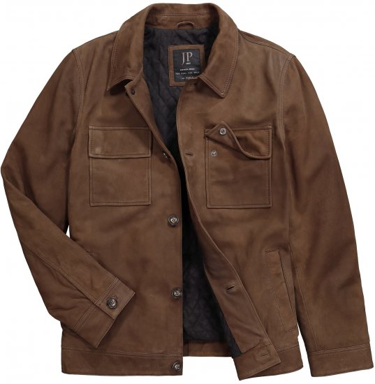 JP1880 Leather Jacket Nubuck Shirt Collar Brown - Geci - Geci Bărbați Mărimi Mari