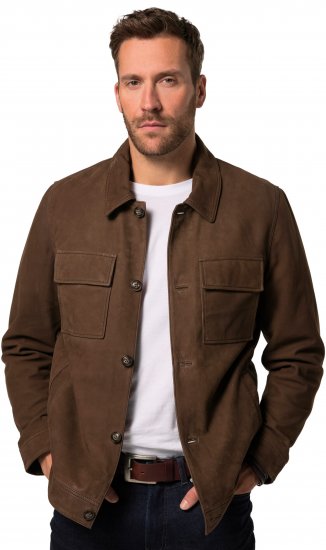 JP1880 Leather Jacket Nubuck Shirt Collar Brown - Geci - Geci Bărbați Mărimi Mari
