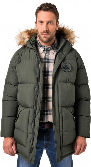 JP1880 Quilted Parka Lightweight and Warm with Faux Fur Hood Dark Green - Geci - Geci Bărbați Mărimi Mari