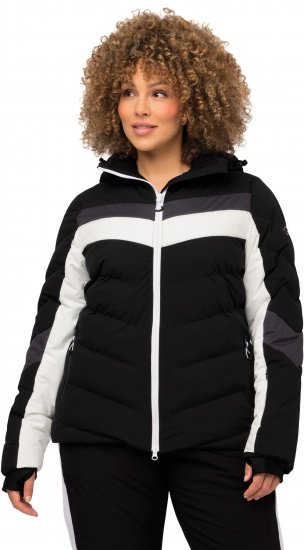 Ulla Popken HYPRAR Chevron Stripe Triple Function Quilted Fully Lined Ski Jacket Black - Geci - 