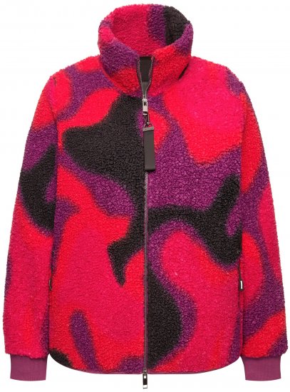 Ulla Popken Abstract Print Zip Fleece Jacket Pink Berry - Geci - 