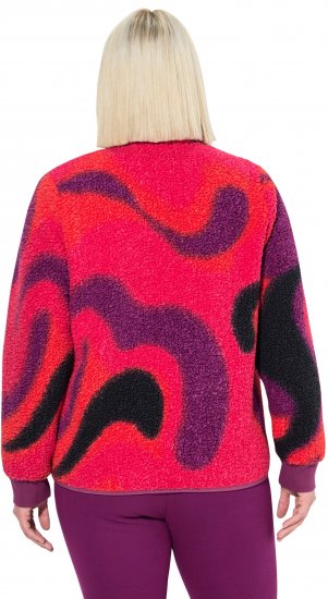 Ulla Popken Abstract Print Zip Fleece Jacket Pink Berry - Geci - 