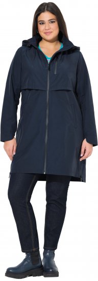 Ulla Popken Hooded with Zippered Pockets and Zippered Side Slits Jacket Navy - Geci - 