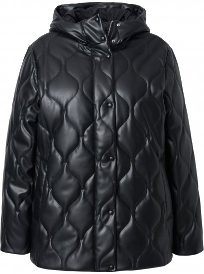 Ulla Popken Faux Leather Quilted Jacket Black - Geci - 