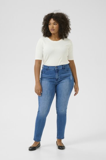 Kaffe Curve Laurina Blugi Washed/Destroyed Blue Denim - Blugi & Pantaloni pentru Femei Mărimi Mari – Plus Size - 