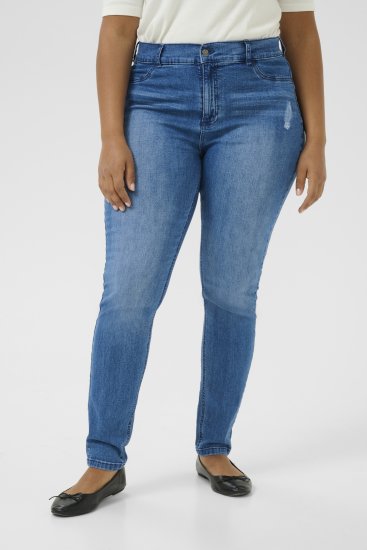 Kaffe Curve Laurina Blugi Washed/Destroyed Blue Denim - Blugi & Pantaloni pentru Femei Mărimi Mari – Plus Size - 
