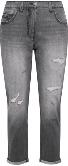 Ulla Popken Distressed Stretch Fit Boyfriend Jeans Dark Denim Blue - Blugi & Pantaloni pentru Femei Mărimi Mari – Plus Size - 