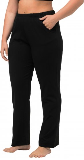 Ulla Popken Bootcut Elastic Waist Cotton French Terry Sport Pants Black - Blugi & Pantaloni pentru Femei Mărimi Mari – Plus Size - 