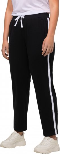 Ulla Popken Side Stripe Adjustable Drawstring Waist Joggers Black - Blugi & Pantaloni pentru Femei Mărimi Mari – Plus Size - 