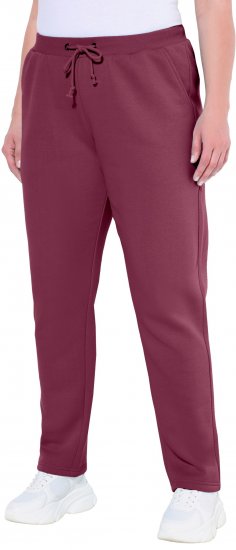 Ulla Popken Basic Drawstring Elastic Waist Cotton Blend Joggers Dark Berry - Blugi & Pantaloni pentru Femei Mărimi Mari – Plus Size - 