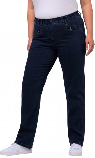 Ulla Popken Mony Elastic Waist Zip Pocket Jeans Dark Blue Denim - Blugi & Pantaloni pentru Femei Mărimi Mari – Plus Size - 