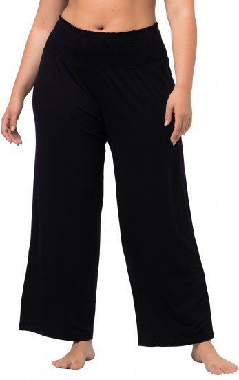 Ulla Popken Wide Leg Smocked Waist Knit Pants Black - Blugi & Pantaloni pentru Femei Mărimi Mari – Plus Size - 