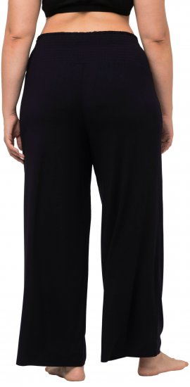 Ulla Popken Wide Leg Smocked Waist Knit Pants Black - Blugi & Pantaloni pentru Femei Mărimi Mari – Plus Size - 