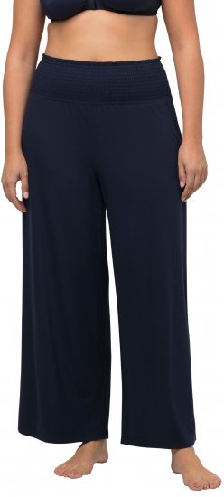 Ulla Popken Wide Leg Smocked Waist Knit Pants Night Blue - Blugi & Pantaloni pentru Femei Mărimi Mari – Plus Size - 