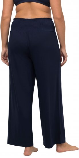 Ulla Popken Wide Leg Smocked Waist Knit Pants Night Blue - Blugi & Pantaloni pentru Femei Mărimi Mari – Plus Size - 
