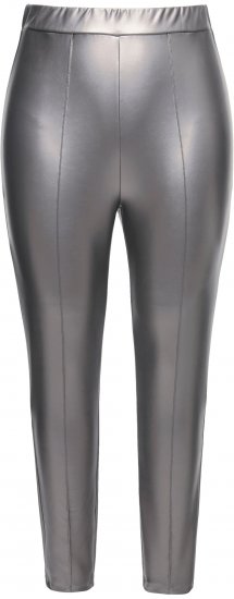 Ulla Popken Metallic Faux Leather Leggings Silver - Blugi & Pantaloni pentru Femei Mărimi Mari – Plus Size - 