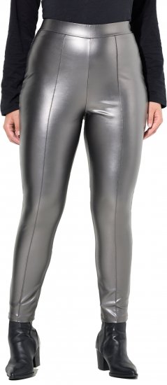 Ulla Popken Metallic Faux Leather Leggings Silver - Blugi & Pantaloni pentru Femei Mărimi Mari – Plus Size - 
