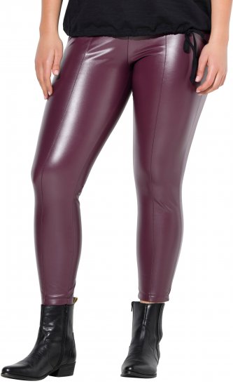 Ulla Popken Metallic Faux Leather Leggings Plum - Blugi & Pantaloni pentru Femei Mărimi Mari – Plus Size - 