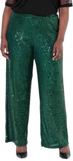 Ulla Popken Wide Leg Sequined Pants Dark Green - Blugi & Pantaloni pentru Femei Mărimi Mari – Plus Size - 