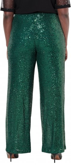 Ulla Popken Wide Leg Sequined Pants Dark Green - Blugi & Pantaloni pentru Femei Mărimi Mari – Plus Size - 