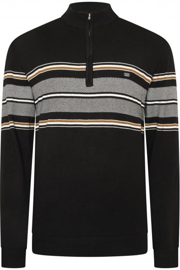 Kam Jeans 93 Stripe 1/4 Zipper Knitted Sweater Black - Pulovere & hanorace - Pulovere & Hanorace Bărbați Mărimi Mari