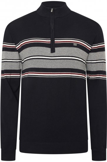 Kam Jeans 93 Stripe 1/4 Zipper Knitted Sweater Navy - Pulovere & hanorace - Pulovere & Hanorace Bărbați Mărimi Mari