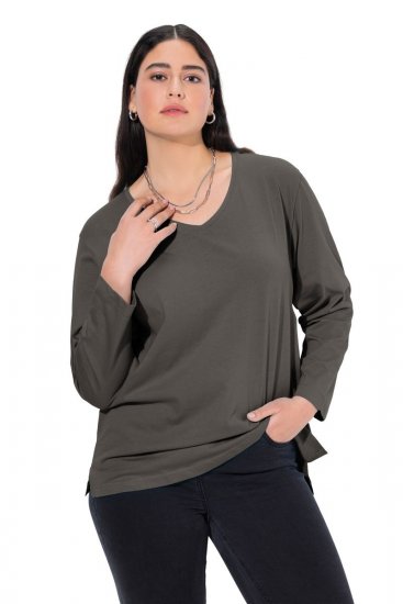 Ulla Popken Back To Basics V-Neck Relaxed Fit Cotton Tee Graphite Grey - Tricouri - Tricouri pentru femei