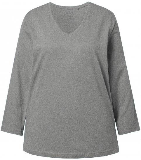 Ulla Popken Back To Basics V-Neck Relaxed Fit Cotton Tee Light Grey Melange - Tricouri - 