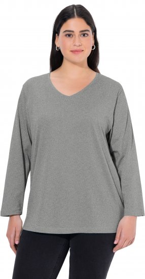 Ulla Popken Back To Basics V-Neck Relaxed Fit Cotton Tee Light Grey Melange - Tricouri - 