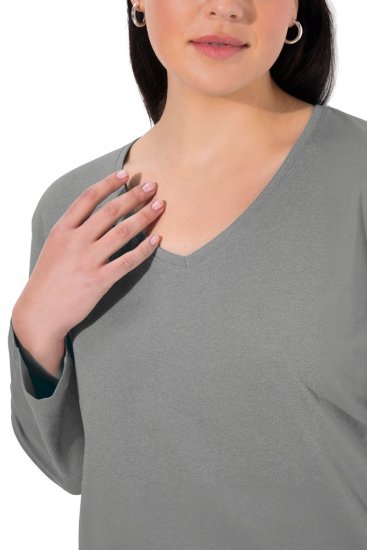 Ulla Popken Back To Basics V-Neck Relaxed Fit Cotton Tee Light Grey Melange - Tricouri - Tricouri pentru femei