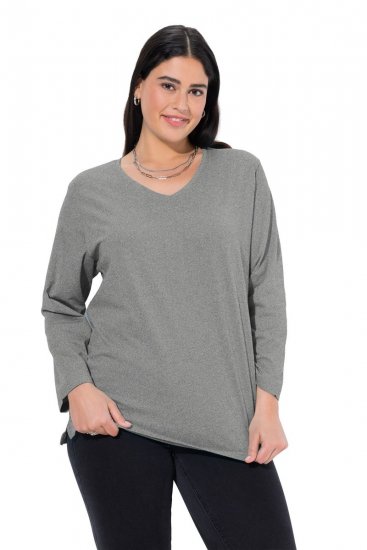 Ulla Popken Back To Basics V-Neck Relaxed Fit Cotton Tee Light Grey Melange - Tricouri - Tricouri pentru femei