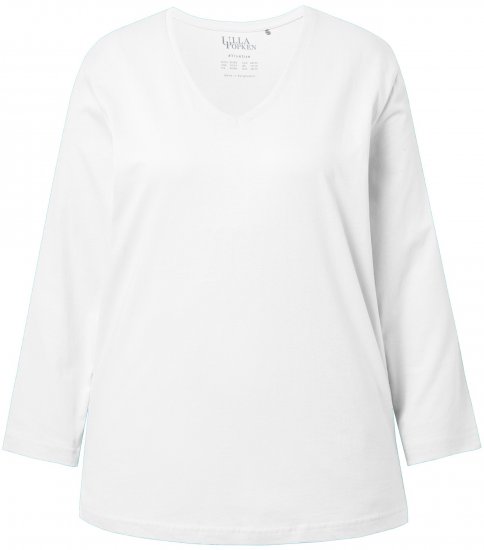 Ulla Popken Back To Basics V-Neck Relaxed Fit Cotton Tee Snow White - Tricouri - 