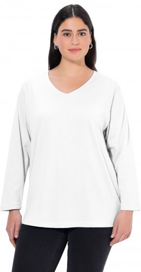 Ulla Popken Back To Basics V-Neck Relaxed Fit Cotton Tee Snow White - Tricouri - 