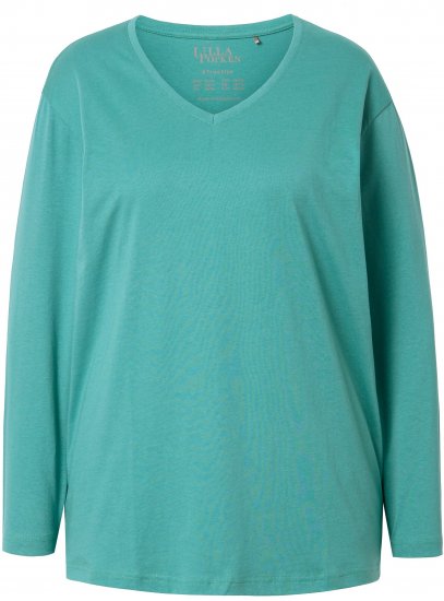 Ulla Popken Back To Basics V-Neck Relaxed Fit Cotton Tee Green - Tricouri - 
