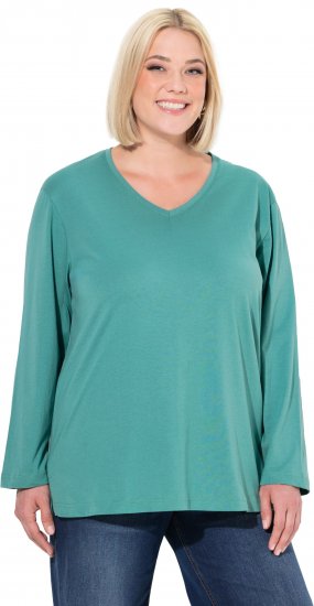 Ulla Popken Back To Basics V-Neck Relaxed Fit Cotton Tee Green - Tricouri - 