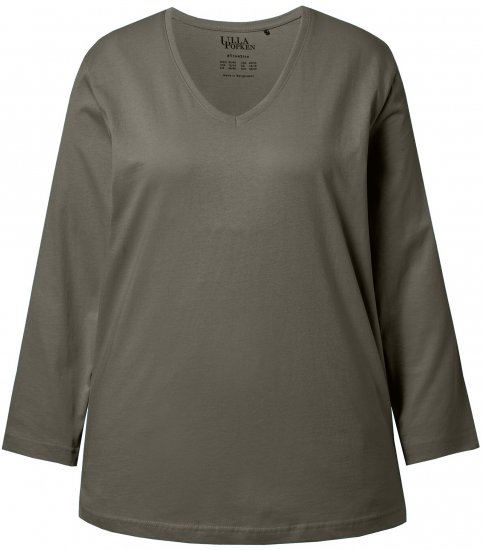 Ulla Popken Back To Basics V-Neck Relaxed Fit Cotton Tee Olive - Tricouri - 