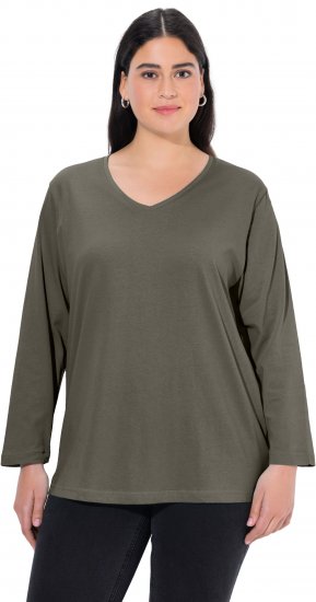 Ulla Popken Back To Basics V-Neck Relaxed Fit Cotton Tee Olive - Tricouri - 