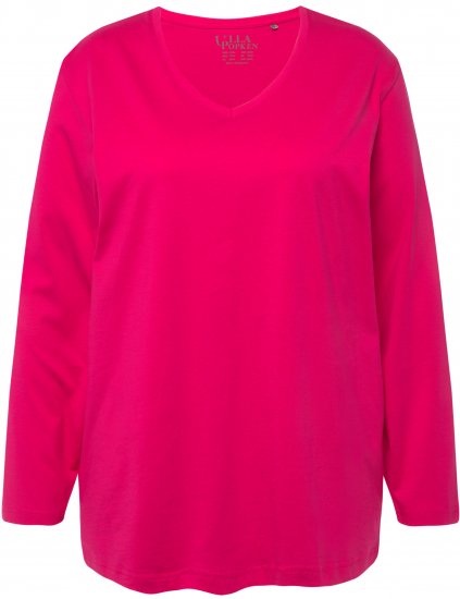 Ulla Popken Back To Basics V-Neck Relaxed Fit Cotton Tee Magenta Pink - Tricouri - 