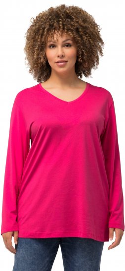 Ulla Popken Back To Basics V-Neck Relaxed Fit Cotton Tee Magenta Pink - Tricouri - 