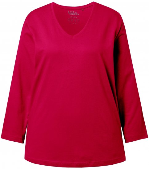 Ulla Popken Back To Basics V-Neck Relaxed Fit Cotton Tee Red - Ulla Popken - 