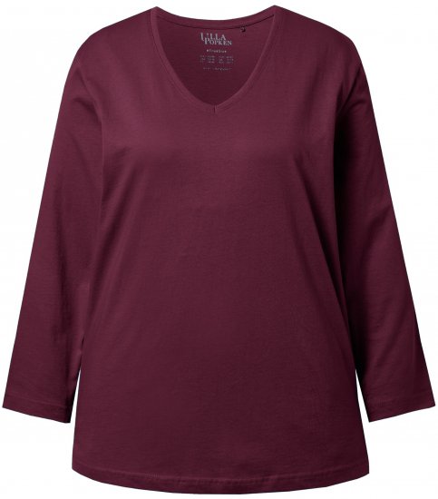 Ulla Popken Back To Basics V-Neck Relaxed Fit Cotton Tee Dark Berry - Tricouri - 