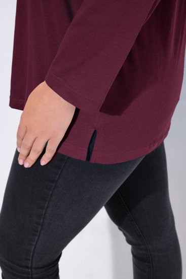 Ulla Popken Back To Basics V-Neck Relaxed Fit Cotton Tee Dark Berry - Tricouri - Tricouri pentru femei