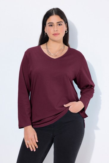 Ulla Popken Back To Basics V-Neck Relaxed Fit Cotton Tee Dark Berry - Tricouri - Tricouri pentru femei