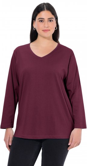 Ulla Popken Back To Basics V-Neck Relaxed Fit Cotton Tee Dark Berry - Tricouri - 
