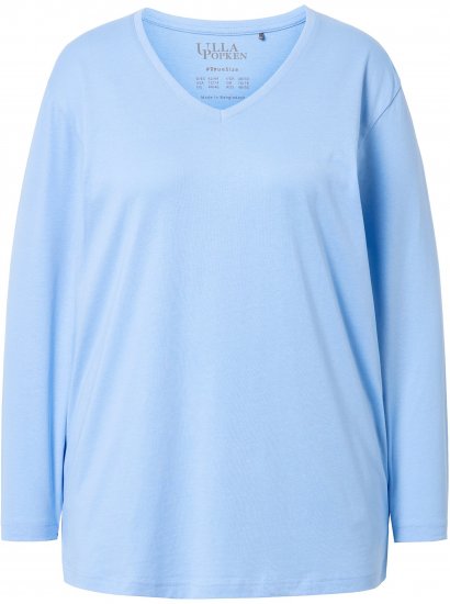 Ulla Popken Back To Basics V-Neck Relaxed Fit Cotton Tee Light Blue - Tricouri - 