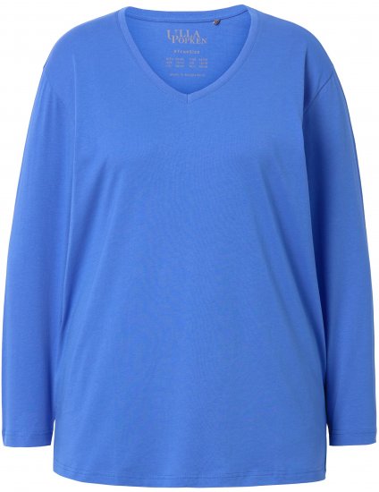 Ulla Popken Back To Basics V-Neck Relaxed Fit Cotton Tee Peacock Blue - Ulla Popken - 