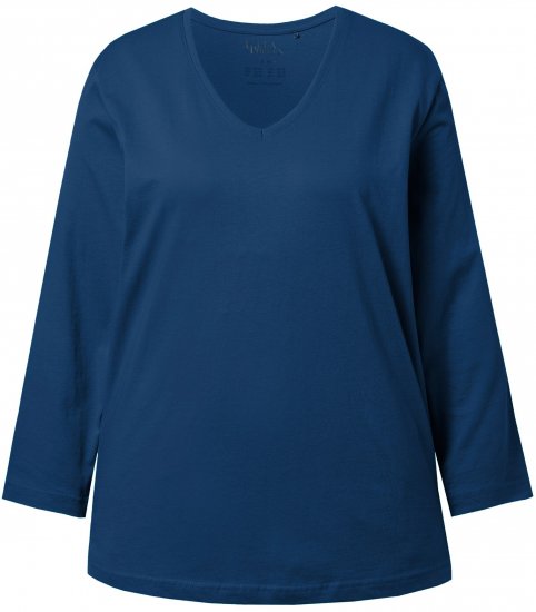 Ulla Popken Back To Basics V-Neck Relaxed Fit Cotton Tee Dark Blue - Tricouri - 