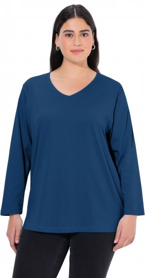 Ulla Popken Back To Basics V-Neck Relaxed Fit Cotton Tee Dark Blue - Tricouri - 