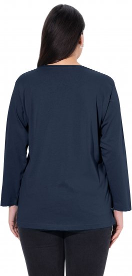 Ulla Popken Back To Basics V-Neck Relaxed Fit Cotton Tee Navy Blue - Tricouri - 