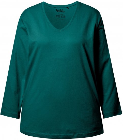 Ulla Popken Back To Basics V-Neck Relaxed Fit Cotton Tee Teal Green - Tricouri - 